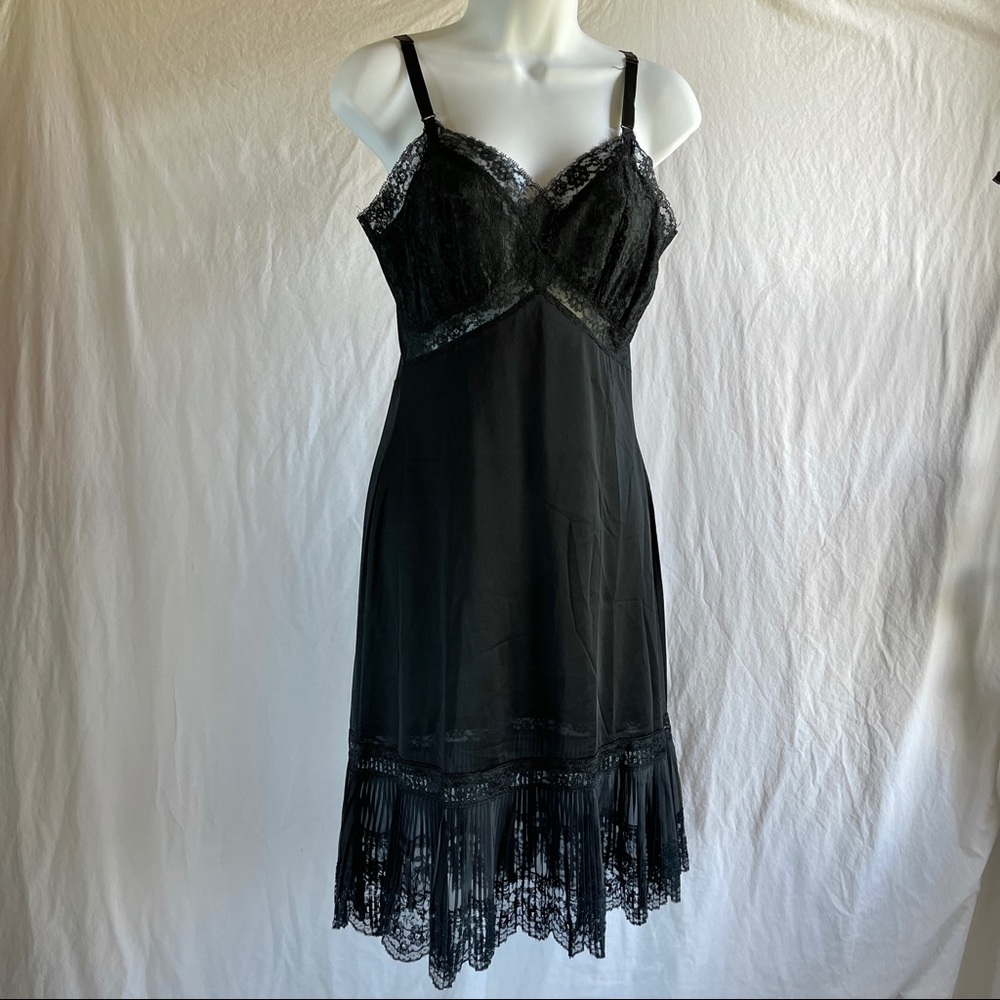 Vintage 40s style Stunning Black Slip Dress with Pleated Hem